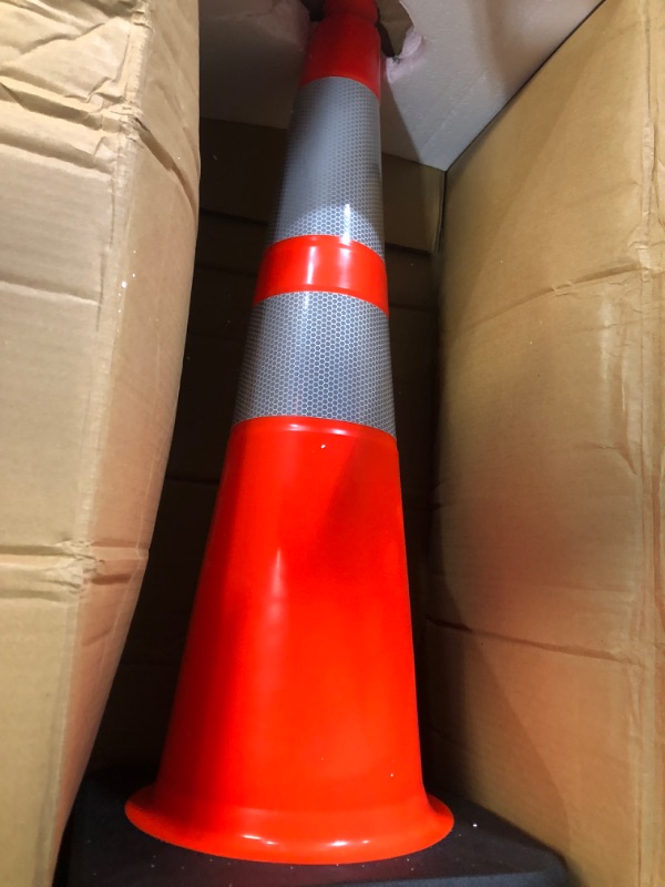 Photo 4 of (8 Cones) BESEA 28” inch Orange PVC Traffic Cones, Black Base Construction Road Parking Cone Structurally Stable Wearproof (28" Height) 01_28"(8 Cones)