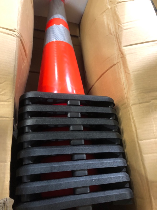 Photo 3 of (8 Cones) BESEA 28” inch Orange PVC Traffic Cones, Black Base Construction Road Parking Cone Structurally Stable Wearproof (28" Height) 01_28"(8 Cones)