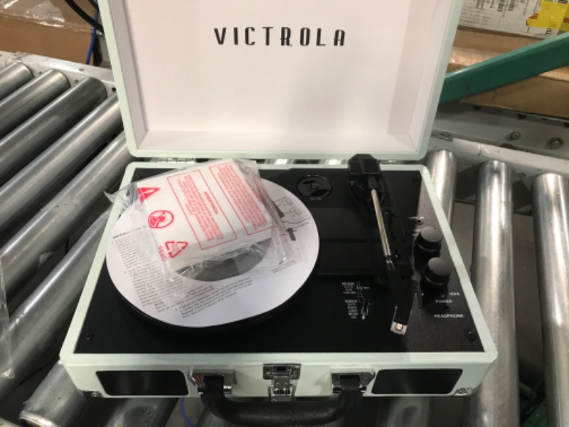 Photo 5 of Victrola Vintage 3-Speed Bluetooth Portable Suitcase Record Player with Built-in Speakers | Upgraded Turntable Audio Sound| Includes Extra Stylus | Mint (VSC-550BT-HOM) Hint of Mint Record Player