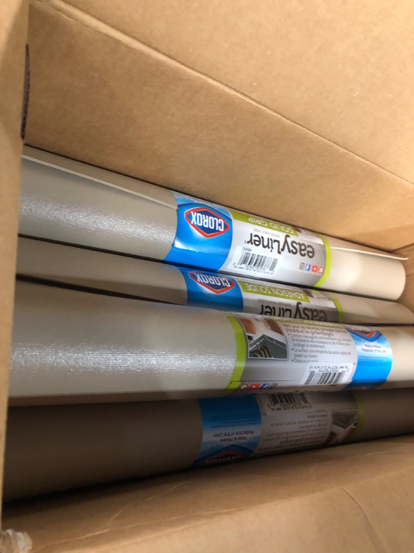 Photo 3 of **missing 2 rolls***Duck Solid Grip EasyLiner Non Adhesive Shelf Liner with Clorox, 6 pk, 20 x 6 Taupe