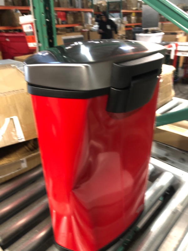 Photo 2 of **Dented**Safco Products 9901RD Ellipse 3-Gallon Step-On Waste Receptacle - Fingerprint Proof Finish, Rigid Plastic Liner with Built-in Bag Retainer - Perfect for Home, Office & Garage Red