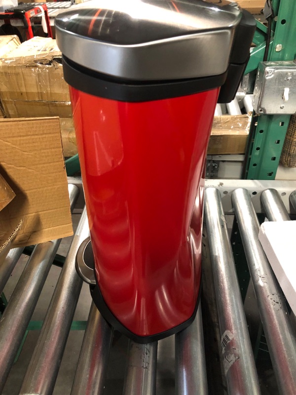 Photo 5 of **Dented**Safco Products 9901RD Ellipse 3-Gallon Step-On Waste Receptacle - Fingerprint Proof Finish, Rigid Plastic Liner with Built-in Bag Retainer - Perfect for Home, Office & Garage Red