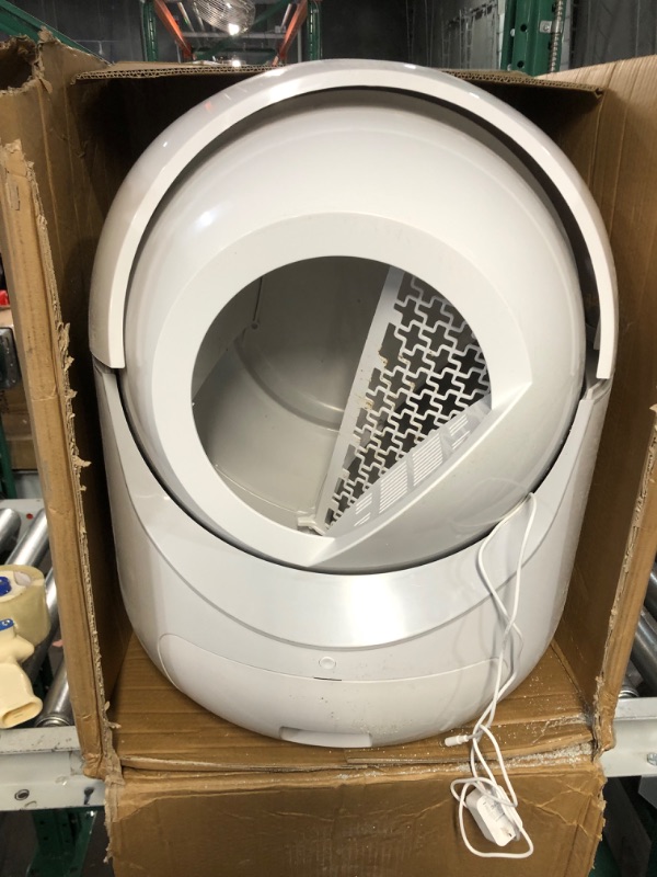 Photo 1 of Self-Cleaning Cat Litter Box, Large Automatic Box for Multiple Cats, Robot with Cover, APP Control, Smart Health Monitor (White)