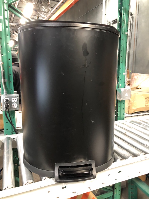 Photo 2 of **damaged**NINESTARS 13 Gal. Matte Black Step-On Trash Can D-Shaped