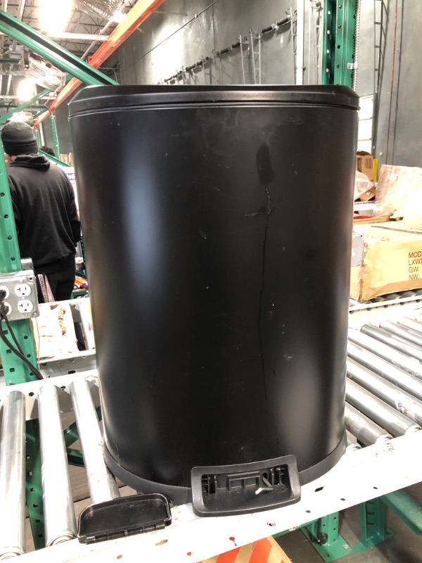 Photo 4 of **damaged**NINESTARS 13 Gal. Matte Black Step-On Trash Can D-Shaped