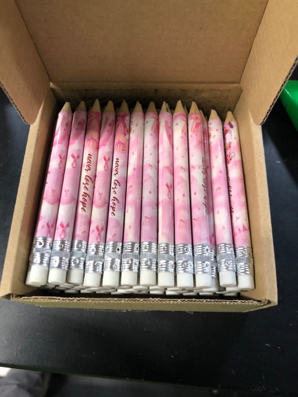 Photo 2 of Tinlade120 Pcs Breast Cancer Awareness Pencils with Erasers Pink Ribbon Pencils Wood Cased Pencils Bulk Breast Cancer Awareness Bulk Items for Women Girls Gift School Party Favors Office Supplies