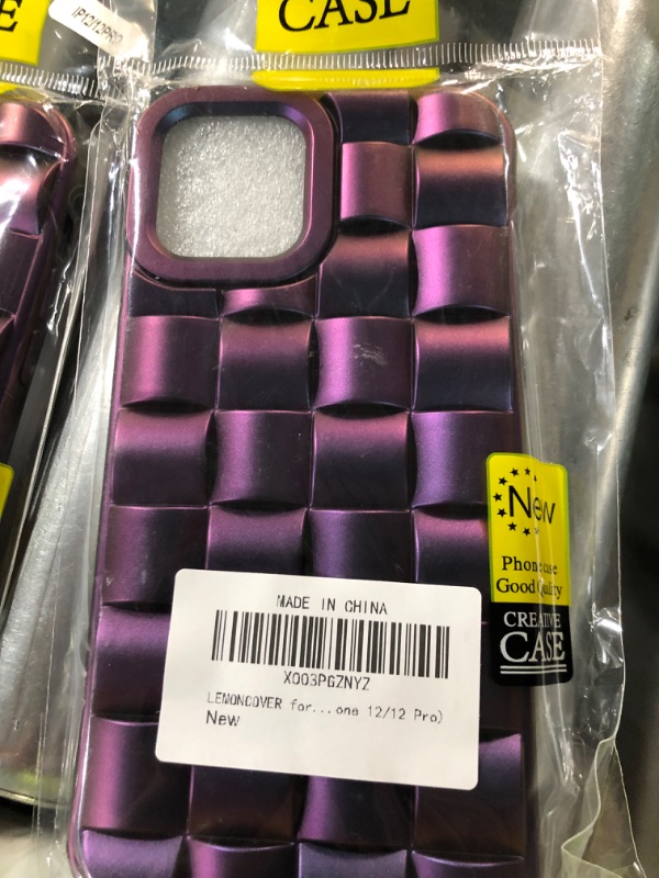 Photo 1 of 5 pack LEMONCOVER for iPhone Cute 3D Weave Grid Lattice Shiny Plated Design Soft TPU Silicone Camera Screen Protect Bumper Case  (Glitter Purple,iPhone 12 Pro Max) Shiny Purple