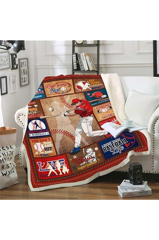 Photo 1 of Baseball Sherpa Blanket Sports Theme Fleece Throw Blanket 3D Ball Star Pattern Plush Blanket for Bed Sofa Couch Bedroom Decor Baseball Games