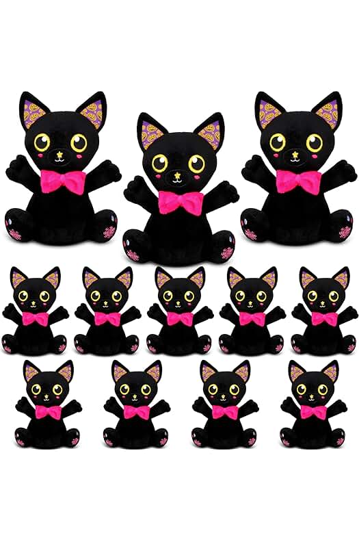 Photo 1 of 12 Pcs 8 Inch Halloween Black Cats Stuffed Animal Toys Bulk Cute Halloween Plush Decor Animal Plushies