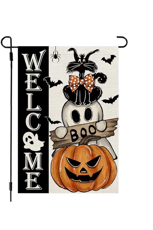 Photo 1 of 2PK- CAT-Halloween Welcome Garden Flag Halloween Ghost Bat 