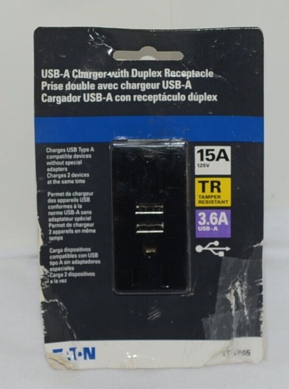 Photo 1 of Eaton TR7765BK USB a Charger Duplex Receptacle Two Devices Same Time