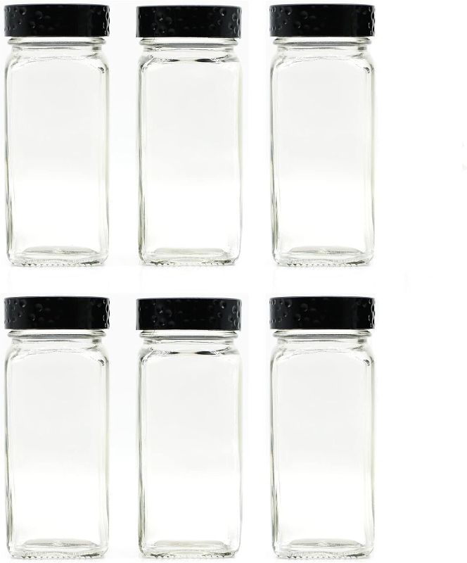 Photo 1 of ***READ NOTES***6pcs Black Spice Jars, 4 oz Glass Seasoning Bottles, Spices Container, Empty Spice Jars , Square Spice Bottles with Airtight Plastic Caps with Shaker Lids
