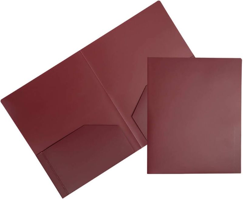 Photo 1 of JAM PAPER Heavy Duty Plastic 2 Pocket Extra Tough School Folders - Burgundy - 6/Pack