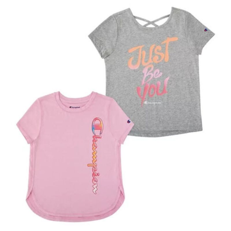 Photo 1 of Champion Girls Shirt All Day Performance Short Sleeve (Gray/Pink 4) 2 PACK