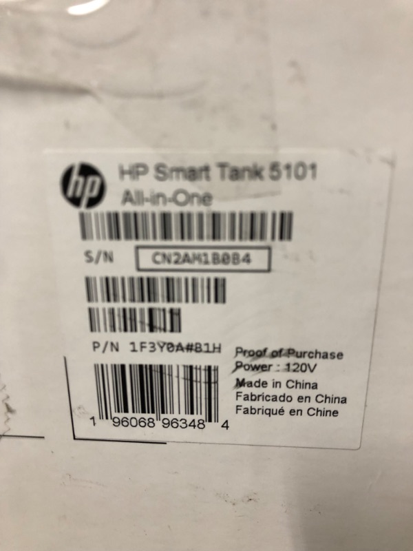 Photo 6 of *SEE NOTES* HP Smart-Tank 5101 Wireless All-in-One Ink-Tank Printer with up to 2 Years of Ink Included (1F3Y0A),White