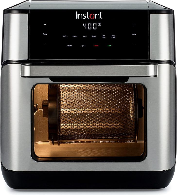 Photo 1 of ***MAJOR DAMAGE - HANDLE AND FRONT PANEL BROKEN - SEE PICTURES - POWERS ON***
Instant Vortex Plus Air Fryer Oven 7 in 1 with Rotisserie, 10 Qt