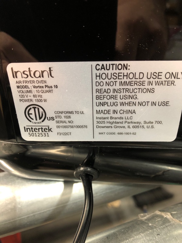 Photo 1 of ***MAJOR DAMAGE - HANDLE AND FRONT PANEL BROKEN - SEE PICTURES - POWERS ON***
Instant Vortex Plus Air Fryer Oven 7 in 1 with Rotisserie, 10 Qt