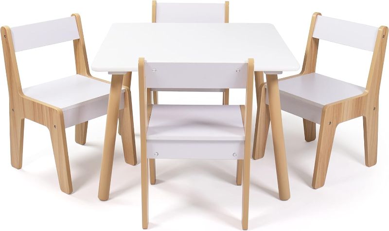 Photo 1 of *MISSING HARDWARE*
Humble Crew, White/Natural Modern Wood Kids Table and 4 Chairs Set