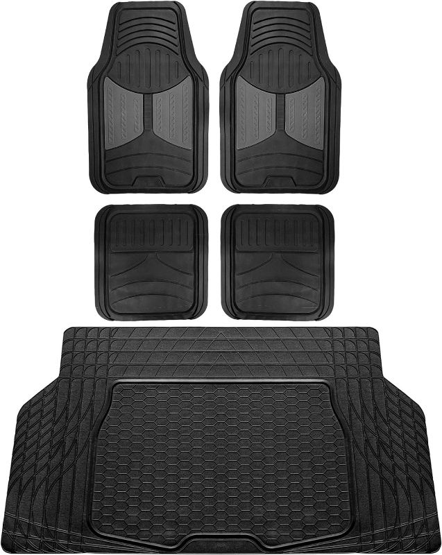 Photo 1 of FH Group Monster Eye Full Set Rubber Floor Mats w. Trimmable Vinyl Trunk Liner/Cargo Mat Black- Fit Most Car, Truck, SUV, or Van (Black) F11313- F16403