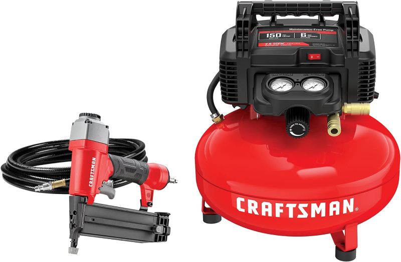 Photo 1 of ***POWERS ON - UNABLE TO TEST FURTHER***
CRAFTSMAN Air Compressor Combo Kit, with Nail Gun (CMEC1KIT18)
