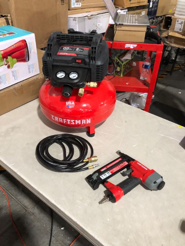 Photo 2 of ***POWERS ON - UNABLE TO TEST FURTHER***
CRAFTSMAN Air Compressor Combo Kit, with Nail Gun (CMEC1KIT18)
