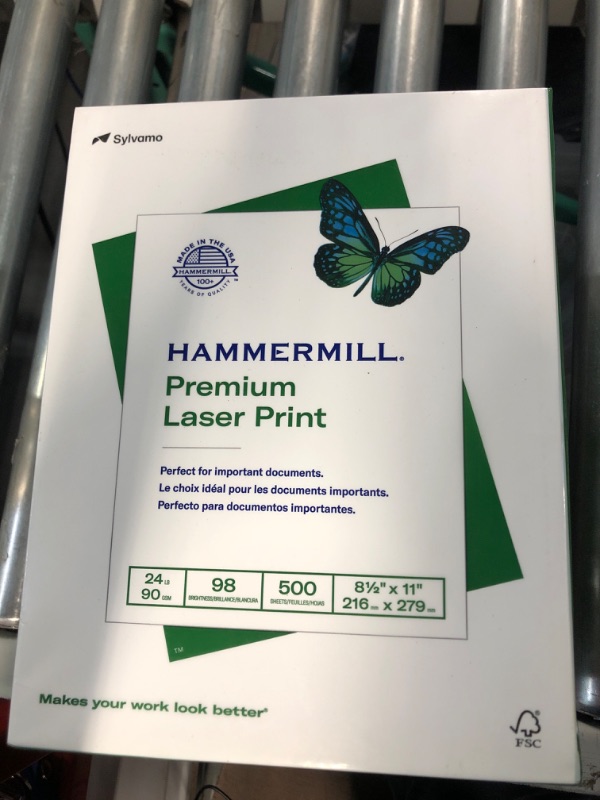 Photo 1 of Hammermill Printer Paper, Premium Laser Print 24 lb, 8.5 x 11-1 Ream (500 Sheets) - 
