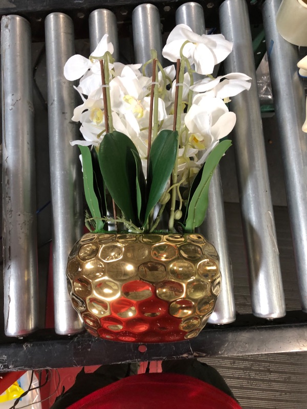 Photo 2 of W&W Artificial Orchid Plants & Flowers Arrangement in Ceramic Pot, Fake Faux White Orchid with Gold Vase, Realistic Phalaenopsis Orchids for Home Decor Indoor White-gold 03