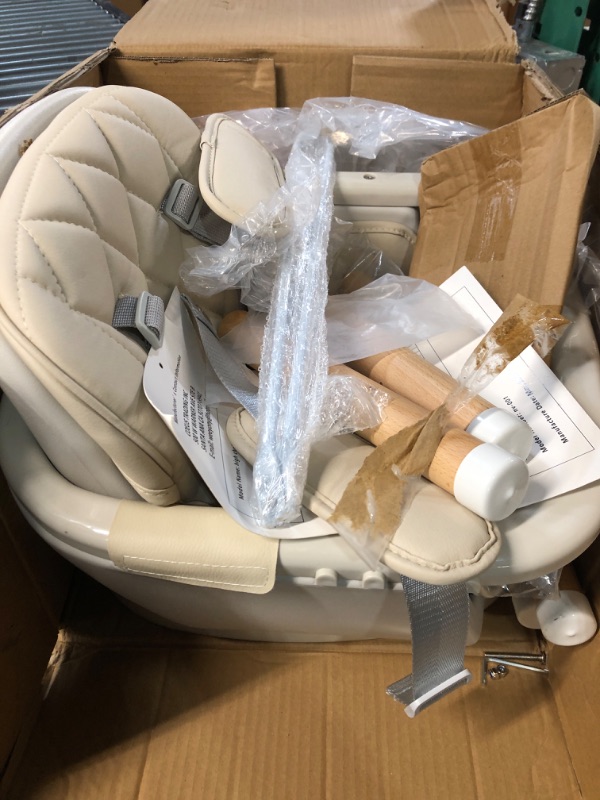 Photo 2 of 3-in-1 Convertible Wooden High Chair,Baby High Chair with Adjustable Legs & Dishwasher Safe Tray CREAM COLOR