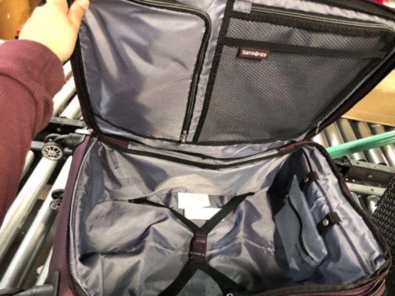 Photo 3 of ***MAJOR DAMAGE - HANDLE RIPPED - SEE PICTURES***
Samsonite Ascella X Softside Expandable Luggage with Spinners, Plum, Checked-Medium 25-Inch