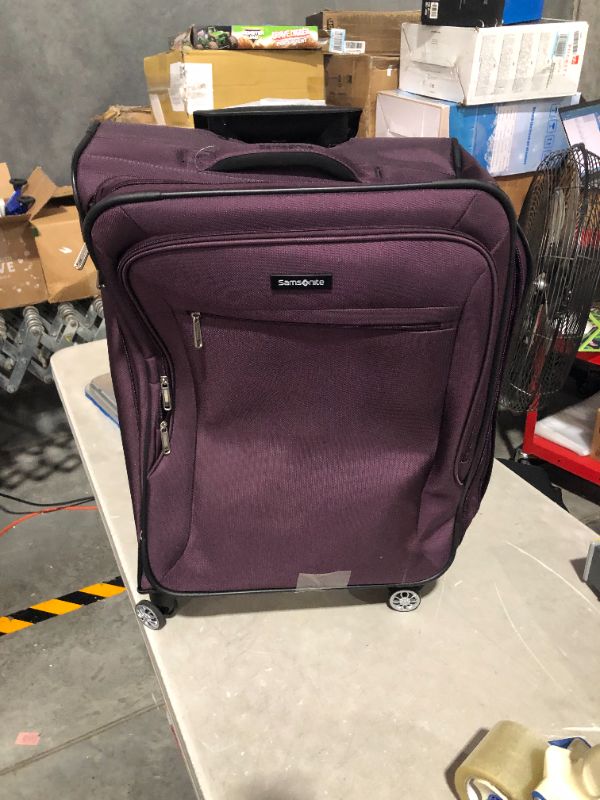 Photo 2 of ***MAJOR DAMAGE - HANDLE RIPPED - SEE PICTURES***
Samsonite Ascella X Softside Expandable Luggage with Spinners, Plum, Checked-Medium 25-Inch