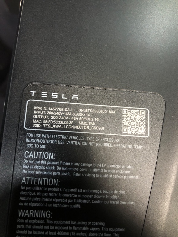 Photo 4 of Tesla Wall Connector - Electric Vehicle (EV) Charger - Level 2 - up to 48A with 24' Cable