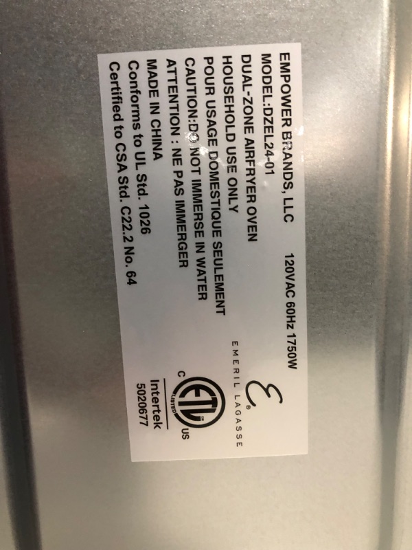Photo 1 of ***POWERS ON - UNABLE TO TEST FURTHER***
Emeril Lagasse Everyday French Door 360 Air Fryer, 25-QT Capacity