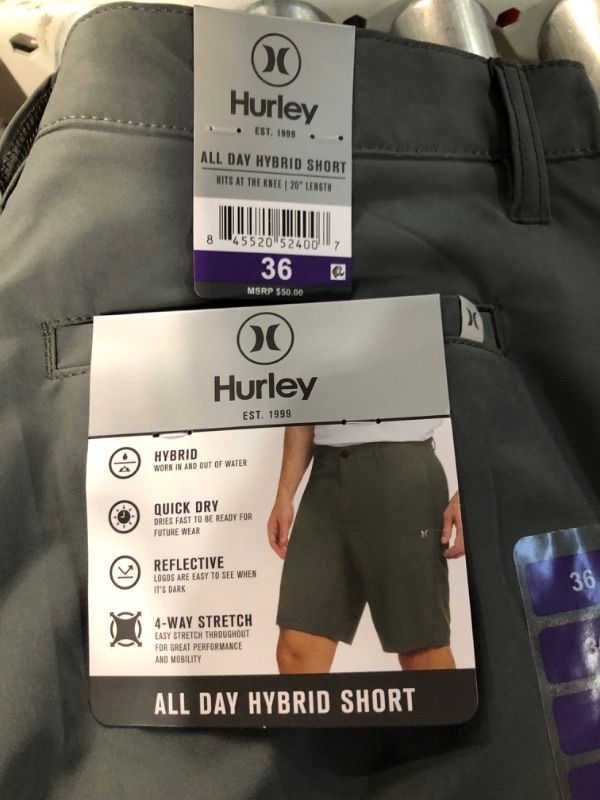 Photo 4 of Hurley Mens All Day Hybrid Shorts Quick Dry 4-Way Stretch Gray Size 36