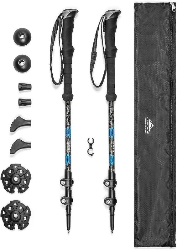 Photo 1 of *SEE NOTES* Cascade Mountain Tech Trekking Poles - Carbon Fiber Walking or Hiking Sticks with Quick Adjustable Locks Black Cork Trekking Poles