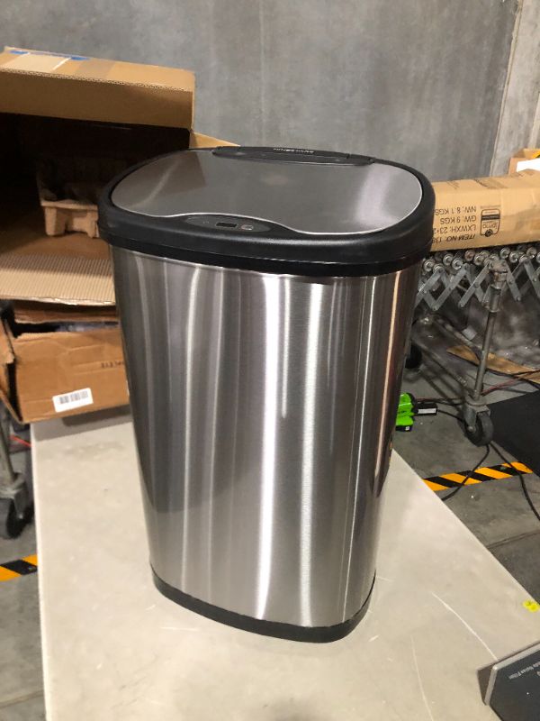 Photo 8 of ***SEE NOTES***
Ninestars DZT-50-13 Automatic Touchless Motion Sensor Oval Trash Can with Black Top, 13 gallon/50 L, Stainless Steel