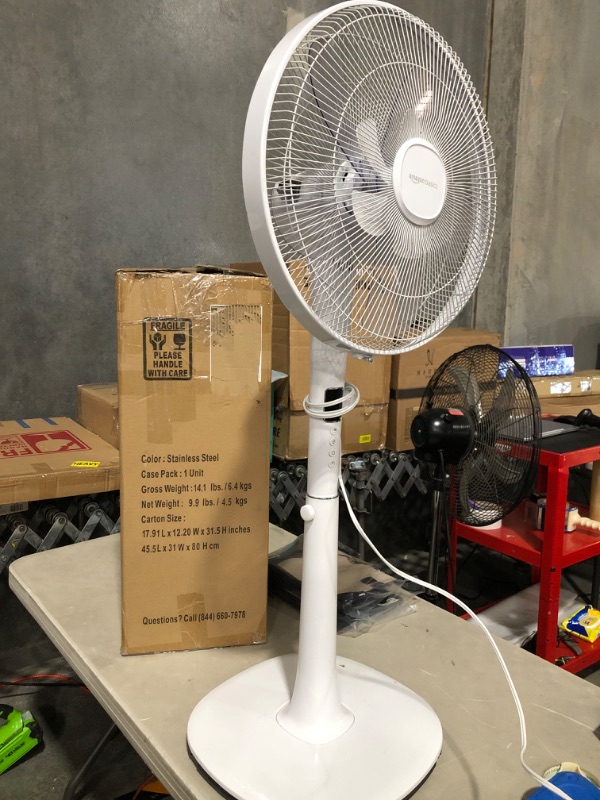 Photo 2 of * everything works except fan * sold for parts/repair *
Amazon Basics Oscillating Dual Blade Standing Pedestal Fan with Remote - Quiet DC Motor, 16-Inch