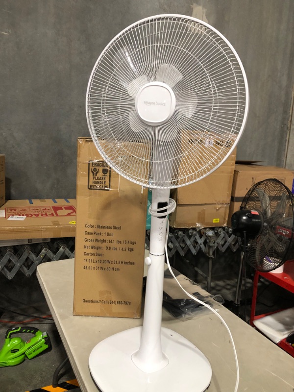 Photo 3 of * everything works except fan * sold for parts/repair *
Amazon Basics Oscillating Dual Blade Standing Pedestal Fan with Remote - Quiet DC Motor, 16-Inch