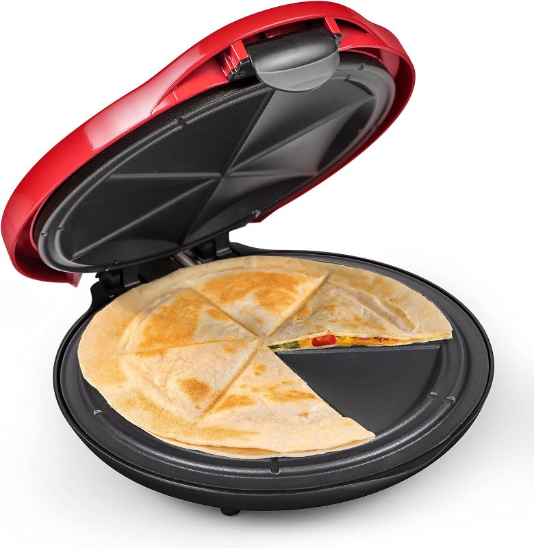 Photo 1 of ***MAJOR DAMAGE - SEE PICTURES***
Nostalgia Deluxe 10' 6-Wedge Electric Quesadilla Maker with Extra Stuffing Latch, Red