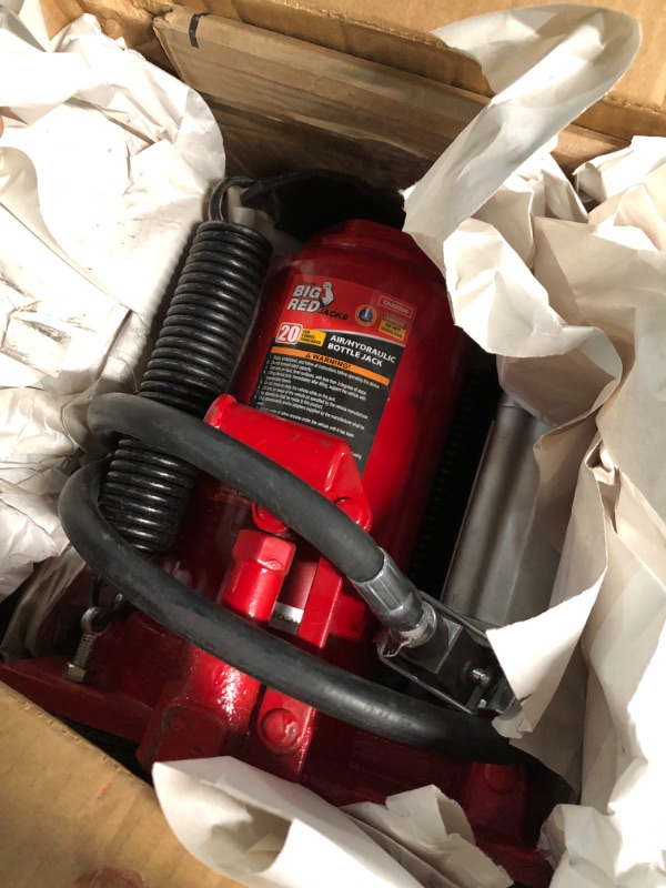 Photo 2 of BIG RED TA92006 Torin Pneumatic Air Hydraulic Bottle Jack with Manual Hand Pump, 20 Ton (40,000 lb) Capacity, Red 20 Ton (40,000 LBs) Pneumatic Air