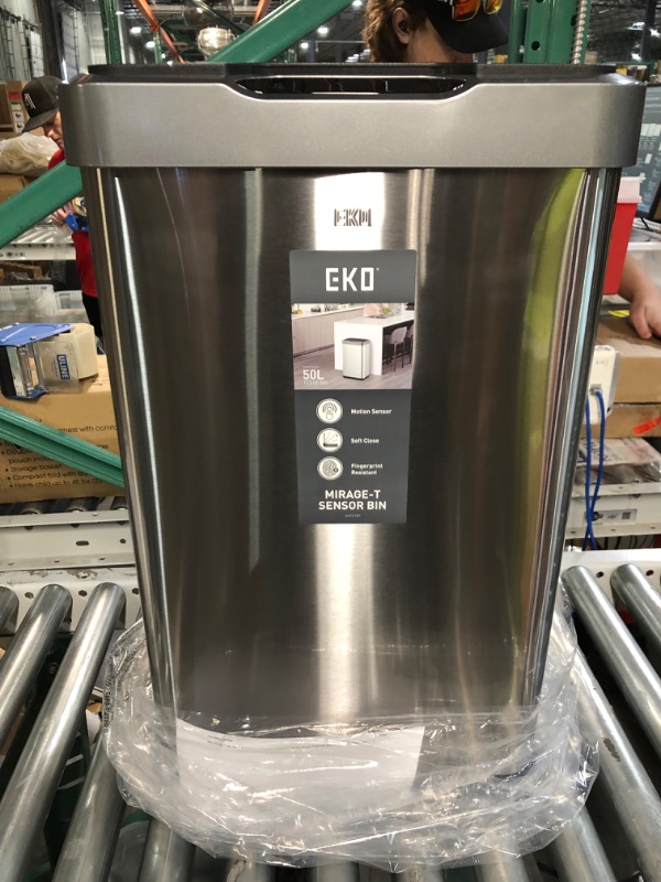 Photo 2 of *SEE NOTES* EKO Mirage-T 50 Liter / 13.2 Gallon Touchless Rectangular Motion Sensor Trash Can, Brushed Stainless Steel Finish