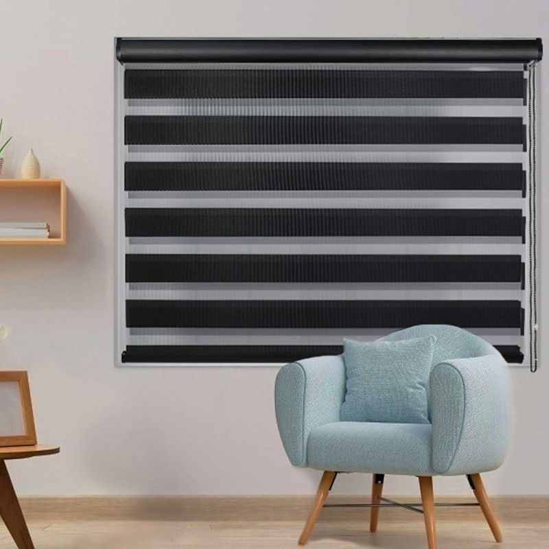 Photo 1 of *SEE NOTES* LUCKUP Zebra Blinds for Window Dual Roller Shades with Valance Cover Day and Night Curtains(22" W X 72" H-Black) 22" W X 72" H Black