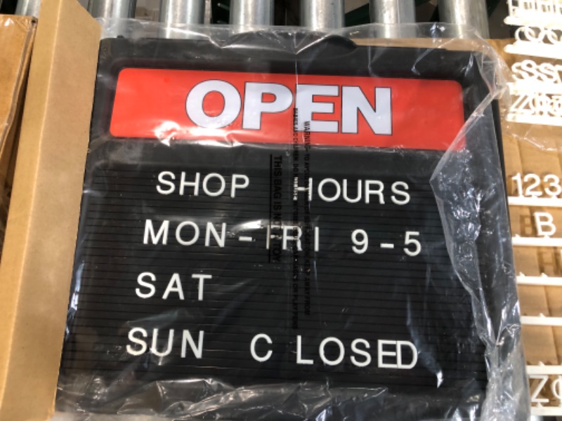 Photo 2 of Headline Sign - Double-Sided"Open" /"Closed" Sign with Customizable Hours or Message, Includes 3/4" Characters, 15" x 13", Red and Black (3727) Orange/Black