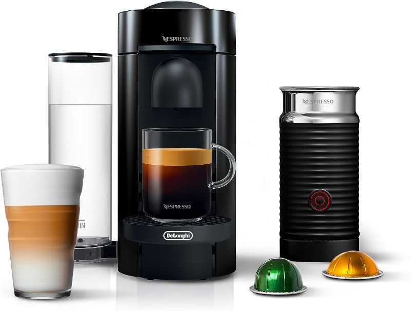 Photo 1 of Nespresso Vertuo Plus Coffee and Espresso Machine by De'Longhi with Aeroccino, Ink Black with Nespresso Capsules VertuoLine, Medium and Dark Roast Coffee Machine