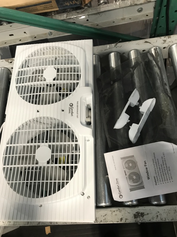 Photo 2 of **USED BUT APPEARS NEW** Comfort Zone CZ319WT2 9" Twin Window Fan with Reversible Airflow Control, Auto-Locking Expanders and 3-Speed Fan Switch with Quiet Setting, White 9" Twin Window Fan w/ Quiet Speed