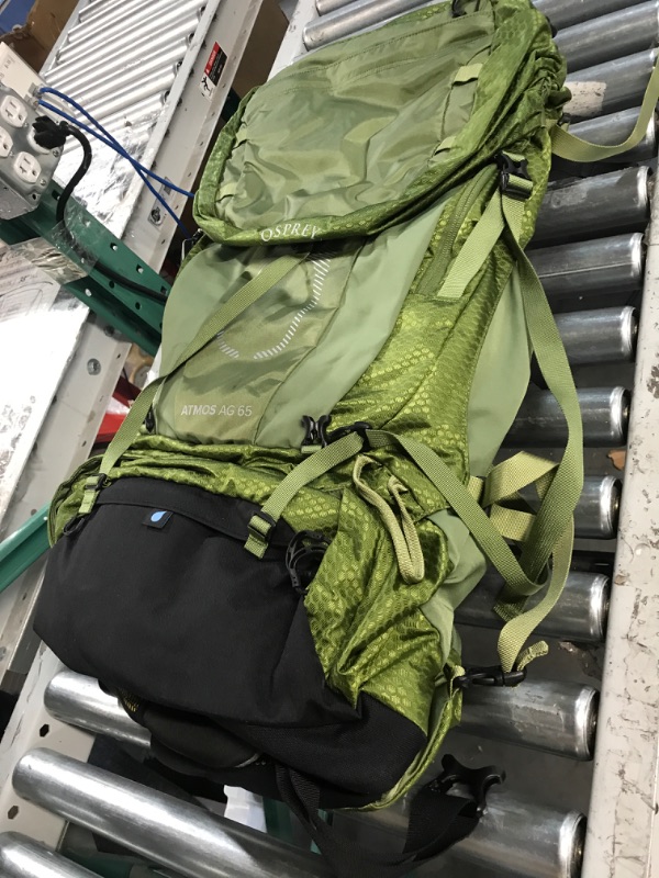 Photo 3 of **SEE NOTES** Osprey Atmos AG 65L Men's Backpacking Backpack, Mythical Green, Small/Medium Small/Medium Mythical Green Backpack