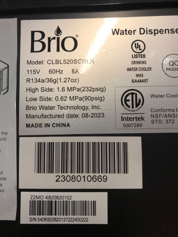 Photo 7 of **SEE NOTES** Brio Self Cleaning Bottom Loading Water Cooler Water Dispenser – Black Stainless Steel - 3 Temperature Settings - Hot, Room & Cold Water - UL / Energy Star Approved