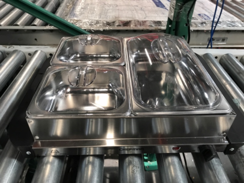 Photo 3 of Chefman Electric Buffet Server + Warming Tray w/Adjustable Temperature & 3 Chafing Dishes, Hot Plate Perfect for Holidays, Catering, Parties, Events & Home Dinners, 14" x 14" Surface, Stainless Steel Buffet 