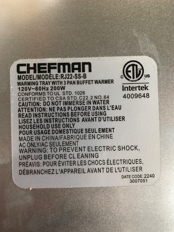 Photo 5 of Chefman Electric Buffet Server + Warming Tray w/Adjustable Temperature & 3 Chafing Dishes, Hot Plate Perfect for Holidays, Catering, Parties, Events & Home Dinners, 14" x 14" Surface, Stainless Steel Buffet 