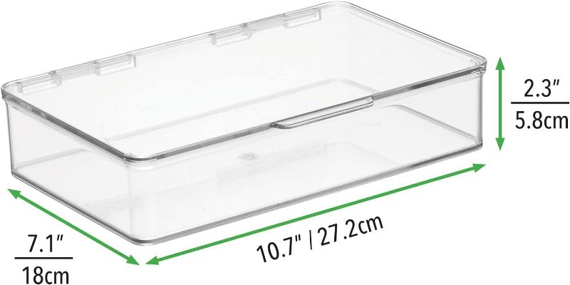 Photo 1 of (2x) mDesign Small Plastic Home Office Storage Organizer Box Containers with Hinged Lid for Desktops - Holds Pens, Pencils, Sticky Notes, Highlighters, Staples, and Supplies - Clear 7.1 x 10.7 x 2.3 