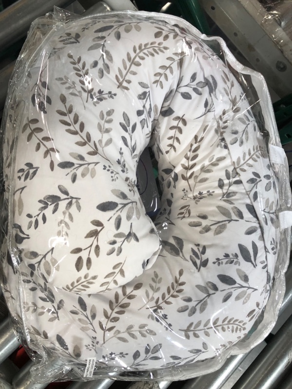 Photo 3 of **USED BUT APPEARS NEW** Boppy Nursing Pillow and Positioner—Original | Gray Taupe Watercolor Leaves | Breastfeeding, Bottle Feeding, Baby Support | with Removable Cotton Blend Cover | Awake-Time Support